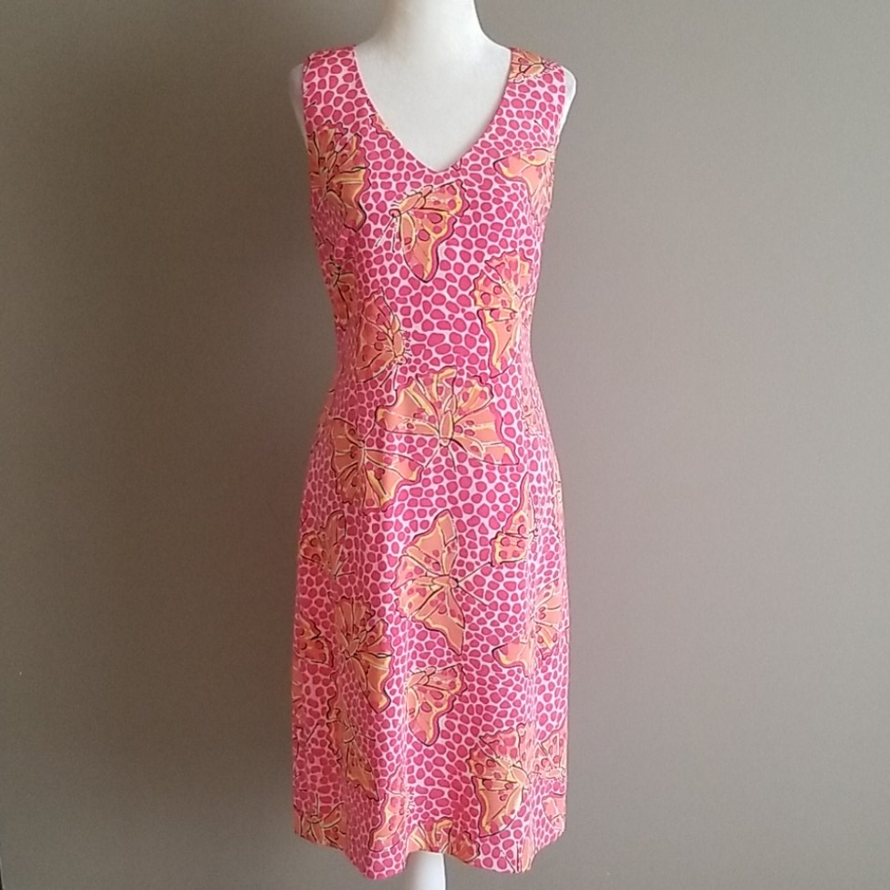 Lilly Pulitzer Pink and Orange Sleeveless V-Neck Sundress